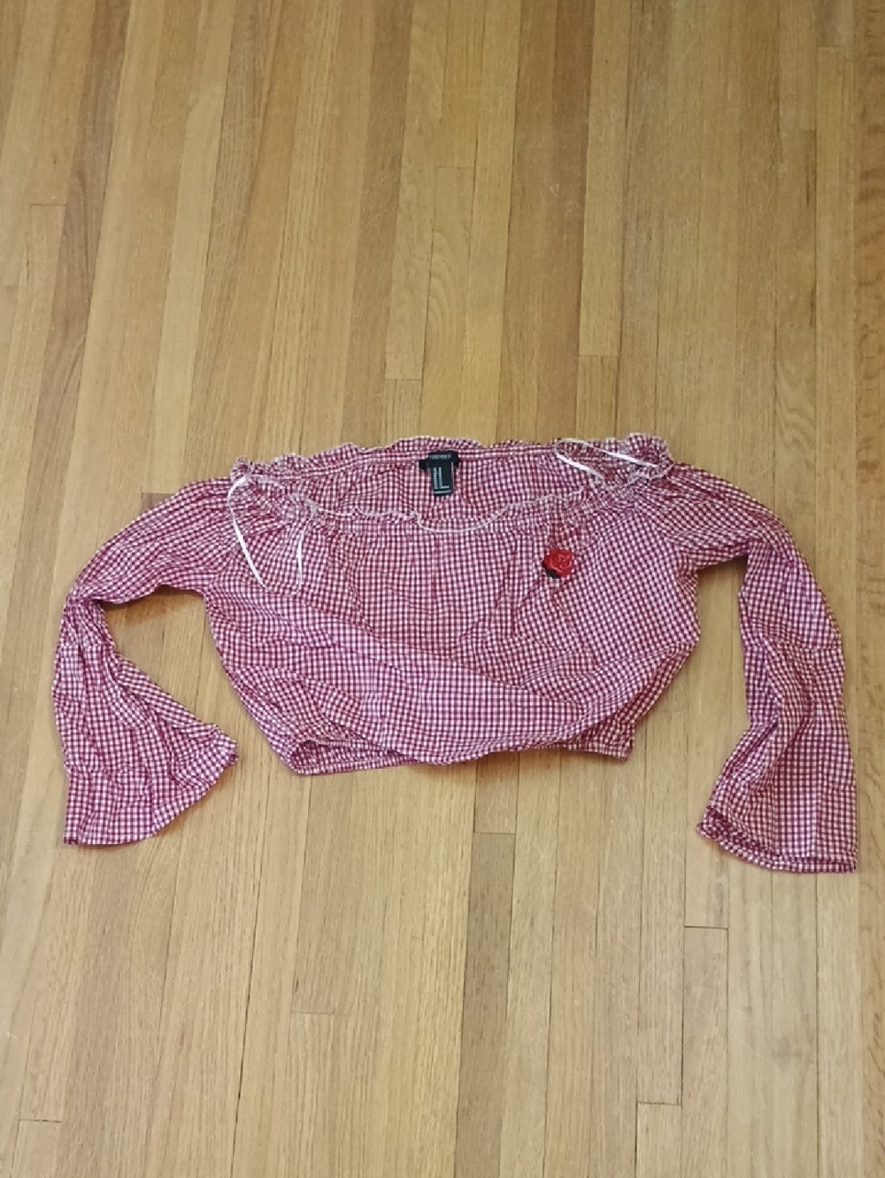 Forever 21 Red Gingham Off-Shoulder Crop Top